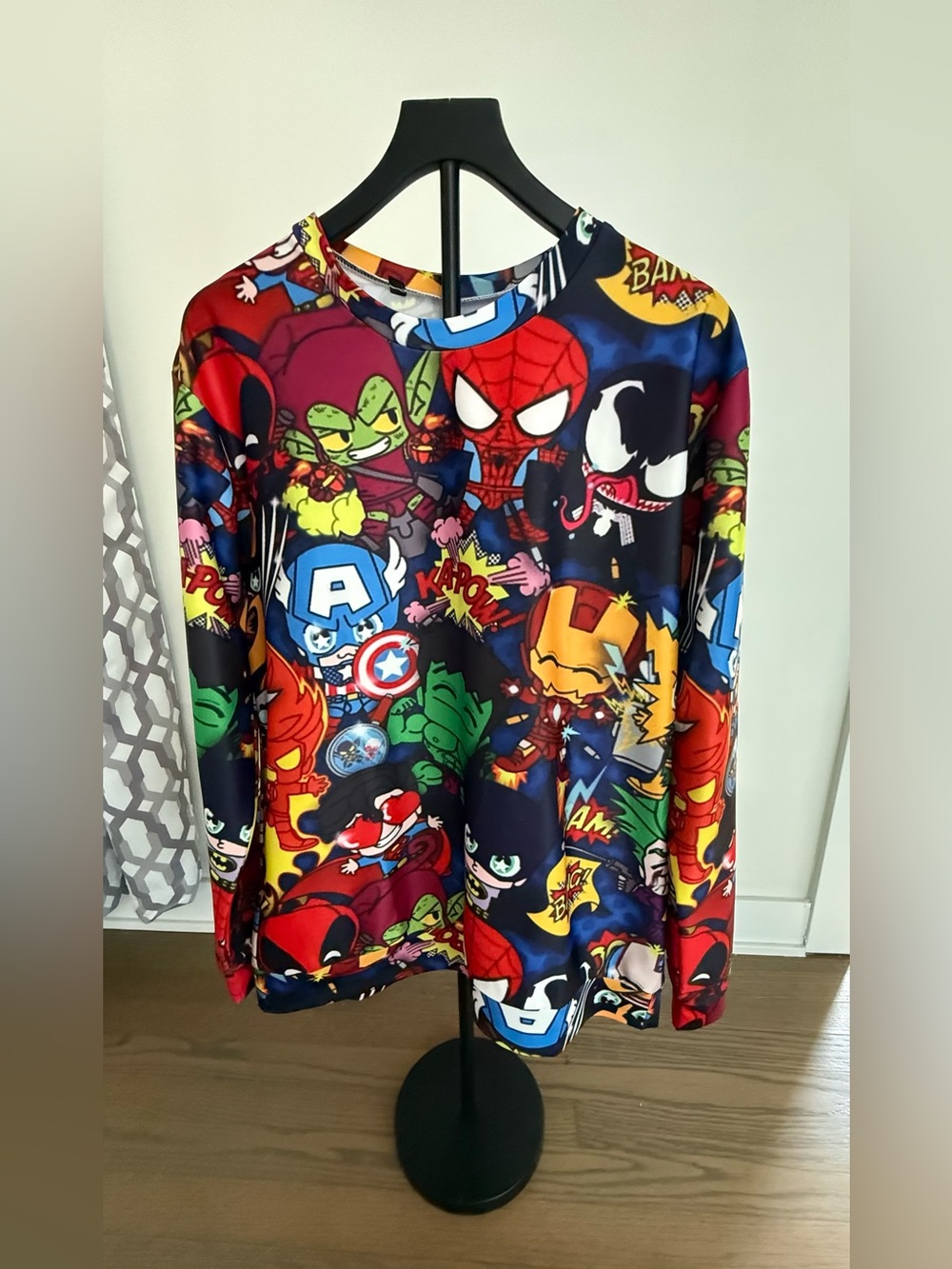 Vintage Multicolor Comic Superhero Print Cardigan Sweater